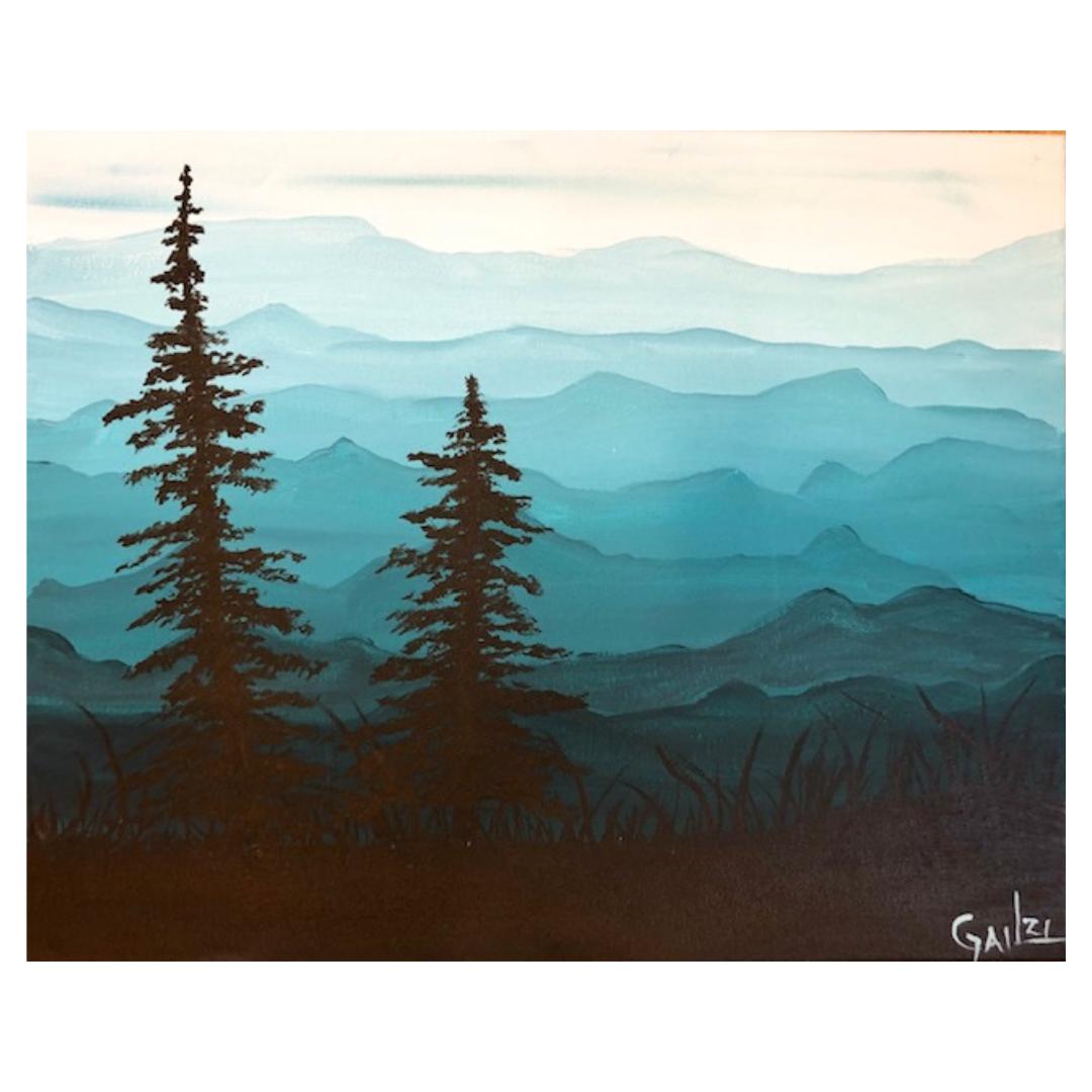 Mountaintops at dusk painting